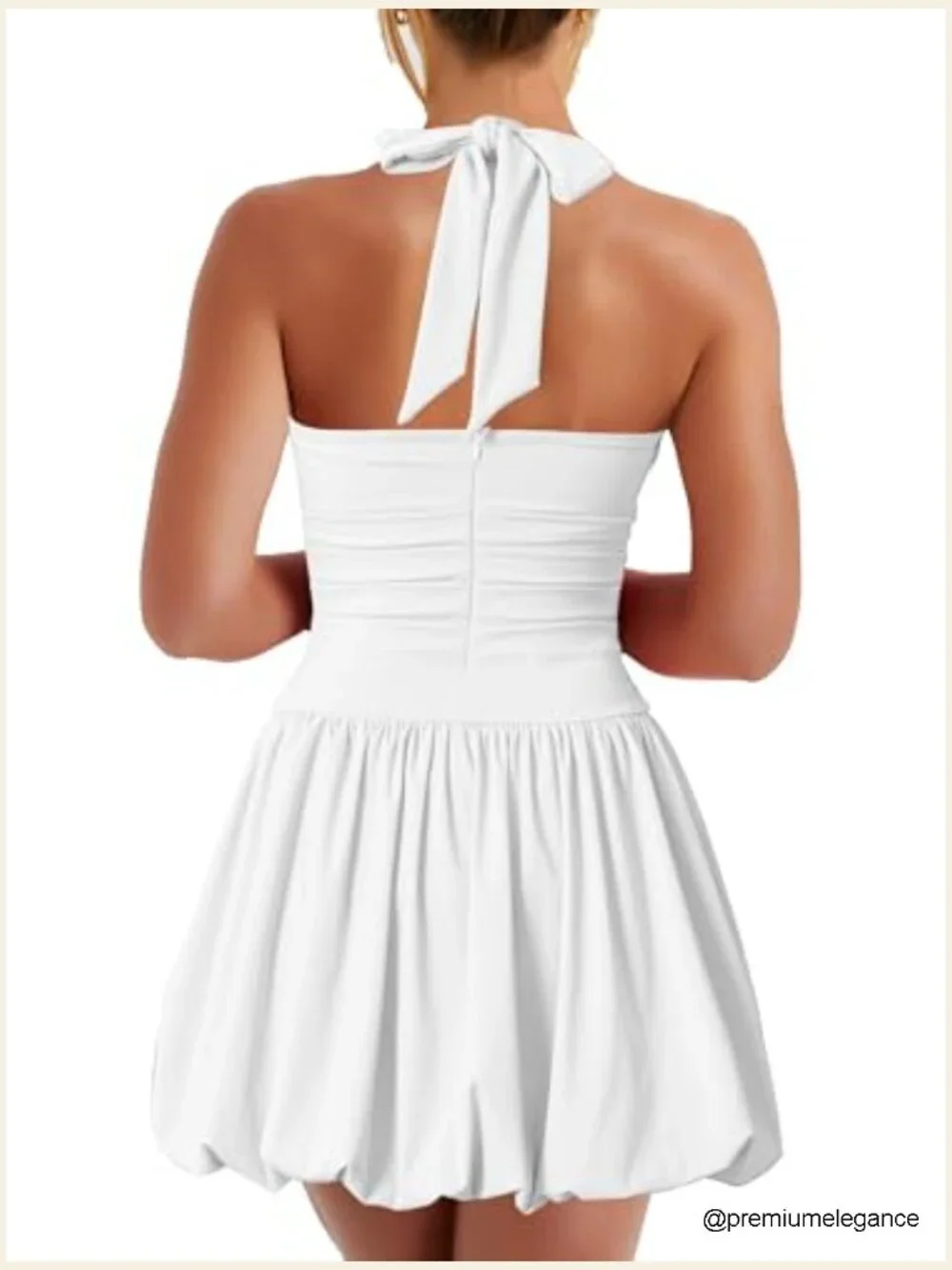 Sexy Halter Corset Mini Dress with Built-in Shorts Ruched Waist Party - Picture 2 of 7